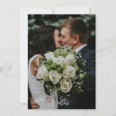 Gebogene Grünpflanzen Weiße Rose Foto Hochzeit Einladung (Rückseite)