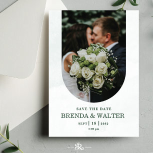 Gebogene Grünpflanzen Weiße Rose Foto Hochzeit  Einladung