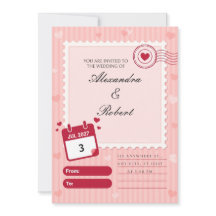 Gebogene rosa gestreifte Stempel-Hochzeitseinladun