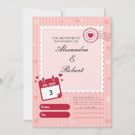 Gebogene rosa gestreifte Stempel-Hochzeitseinladun Einladung