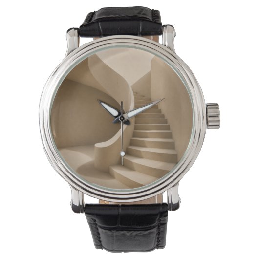 Gebogene Treppe Minimalist Beige Uhr (Vorderseite)