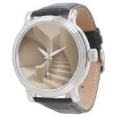 Gebogene Treppe Minimalist Beige Uhr (Schrägansicht)