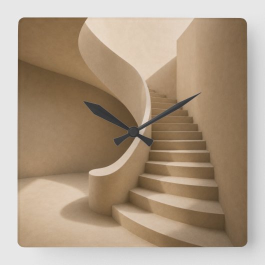 Gebogene Treppe Minimalistischer Beiger Wanduhr (Vorderseite)