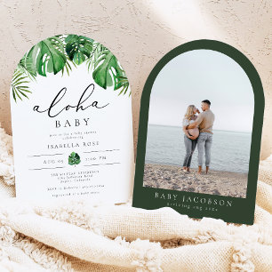 Gebogene tropische Palmwedel Aloha Baby Shower  Einladung