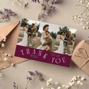 Gebogene Typografie Cranberry Hochzeit Multi Foto  Dankeskarte