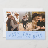 Gebogene Typografie Mehrfachfoto Eisblau Save The Date (Vorderseite)