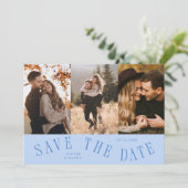 Gebogene Typografie Mehrfachfoto Eisblau Save The Date (Stehend Vorderseite)