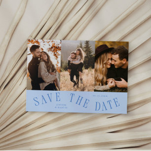 Gebogene Typografie Mehrfachfoto Eisblau Save The Date