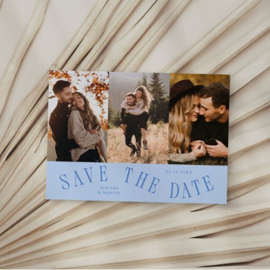 Gebogene Typografie Mehrfachfoto Eisblau Save The Date