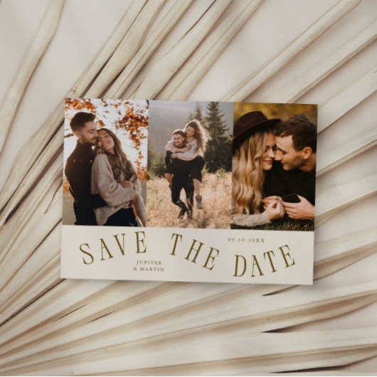 Gebogene Typografie Multi-Foto Creme Save The Date
