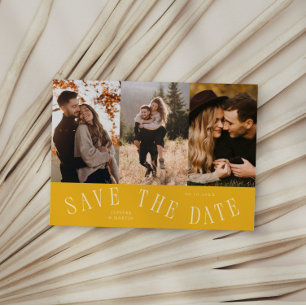 Gebogene Typografie Multi-Foto Gelb Save The Date