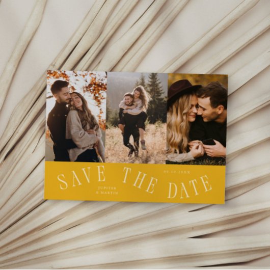 Gebogene Typografie Multi-Foto Gelb Save The Date