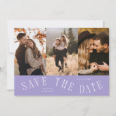Gebogene Typografie Multi-Foto Lila Save The Date (Vorderseite)