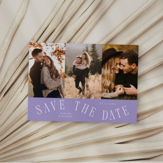 Gebogene Typografie Multi-Foto Lila Save The Date