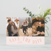 Gebogene Typografie Multi-Foto Pfirsich Save The Date (Stehend Vorderseite)