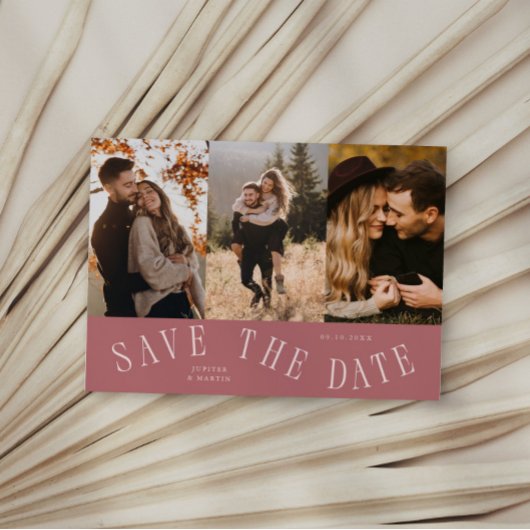 Gebogene Typografie Multi-Foto Rosa Save The Date