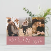 Gebogene Typografie Multi-Foto Rosa Save The Date (Stehend Vorderseite)