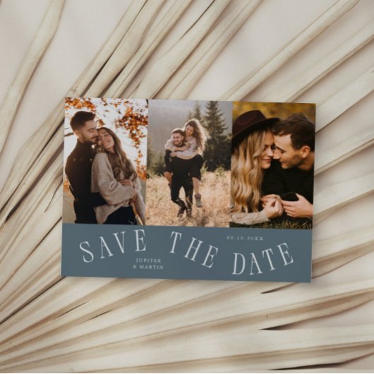 Gebogene Typografie Multi-Foto Schieferblau Save The Date