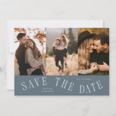 Gebogene Typografie Multi-Foto Schieferblau Save The Date (Vorderseite)