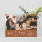 Gebogene Typografie Multi-Foto Terrakotta Save The Date (Stehend Vorderseite)