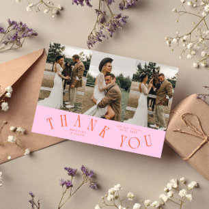 Gebogene Typografie Orange Pink Hochzeit Multi Fot Dankeskarte