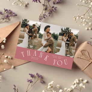 Gebogene Typografie Rosa Hochzeit Multi Foto Dankeskarte