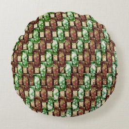 Gebogene und grün-braune rechteckige Stücke Rundes Kissen