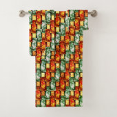 Gebogene und grün-rote rechteckige Teller Badhandtuch Set (Insitu)