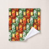 Gebogene und grün-rote rechteckige Teller Badhandtuch Set (Waschlappen)