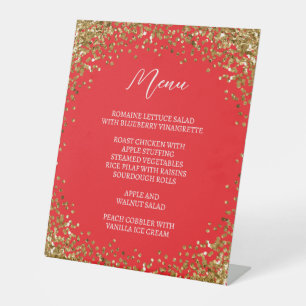 Gebogenes goldenes Glitter Rot Menü Sockelschild
