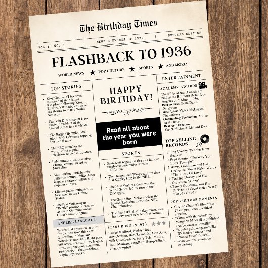 Geboren 1936 Mock Newspaper sepia