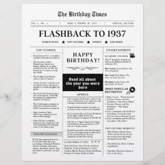 Geboren 1937 Fun Newspaper schwarz weiß