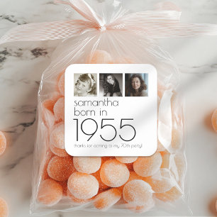 Geboren 1955 3 Fotos 70. Geburtstagsparty Danke Quadratischer Aufkleber