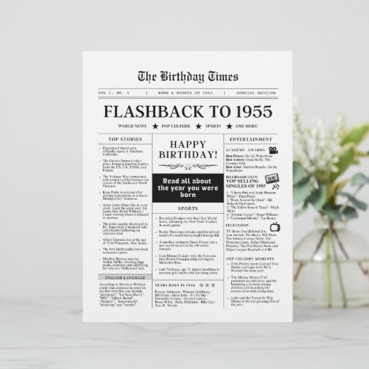 Geboren 1955 Schwarz-Weiß-Mock-Zeitung (Stehend Vorderseite)