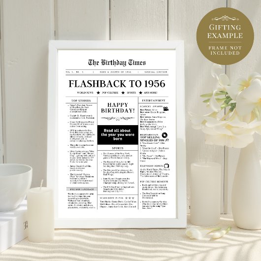 Geboren 1956 Fun Black and White Newspaper