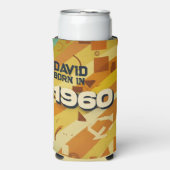 Geboren 1960 - Geometrisches Design - Retro-60er - Selters Dosenkühler (Seltzer Vorderseite)