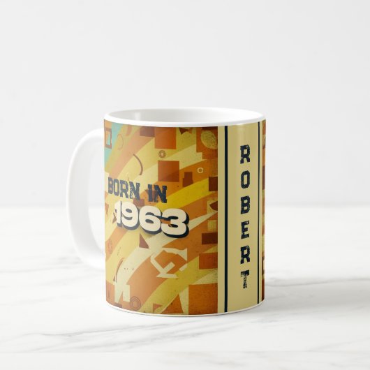 Geboren 1963 Name Tasse - 60er Retro Geometric Des (Vorderseite Links)
