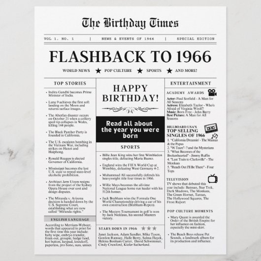 Geboren 1966 Mock Newspaper (Vorderseite)