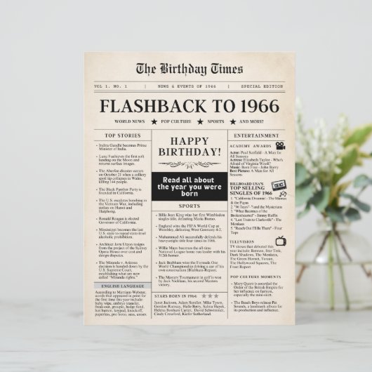 Geboren 1966 Mock Newspaper (Stehend Vorderseite)