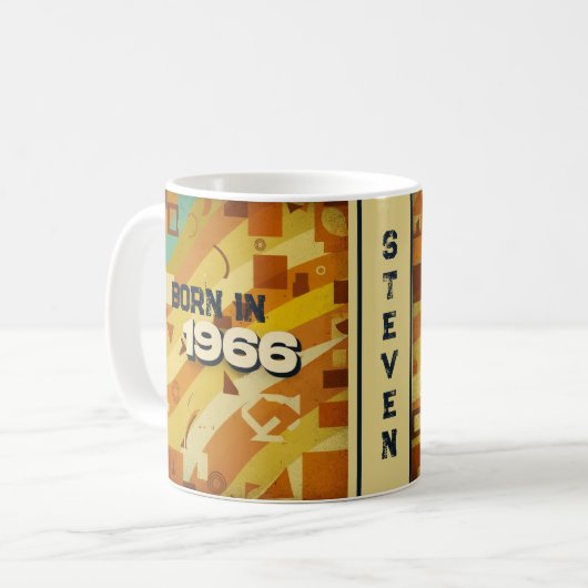 Geboren 1966 Name Tasse - 60er Retro Geometric Des (Vorderseite Links)