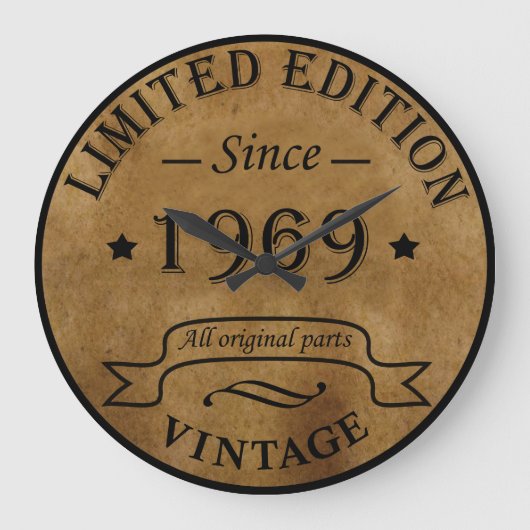 Geboren 1969 klassisches rustikales Retro Große Wanduhr (Vorderseite)