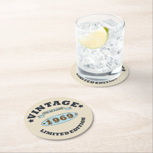 Geboren 1969 Vintage Geburtstagsgeschenke Runder Pappuntersetzer