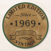 Geboren 1969 Vintager Geburtstag Runder Pappuntersetzer (Vorderseite)