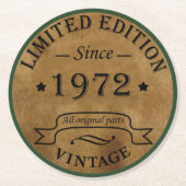 geboren 1972 Vintager Geburtstag Runder Pappuntersetzer (Vorderseite)