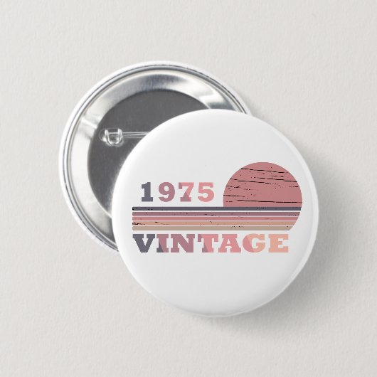 geboren 1975 Vintager Geburtstag pink und lila Button (Vorne & Hinten)