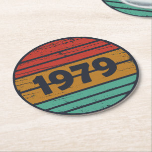 Geboren 1979 Vintage Geburtstagsgeschenke Runder Pappuntersetzer