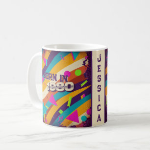 Geboren 1980 Personalisierte Mug - 80er Neon Geome Kaffeetasse