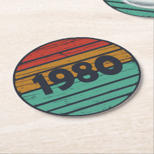 Geboren 1980 Vintage Geburtstagsgeschenke Runder Pappuntersetzer