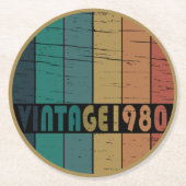 Geboren 1980 Vintager Geburtstag Runder Pappuntersetzer (Vorderseite)