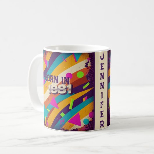 Geboren 1981 Personalisierte Mug - 80er Neon Geome Kaffeetasse (Vorderseite Links)